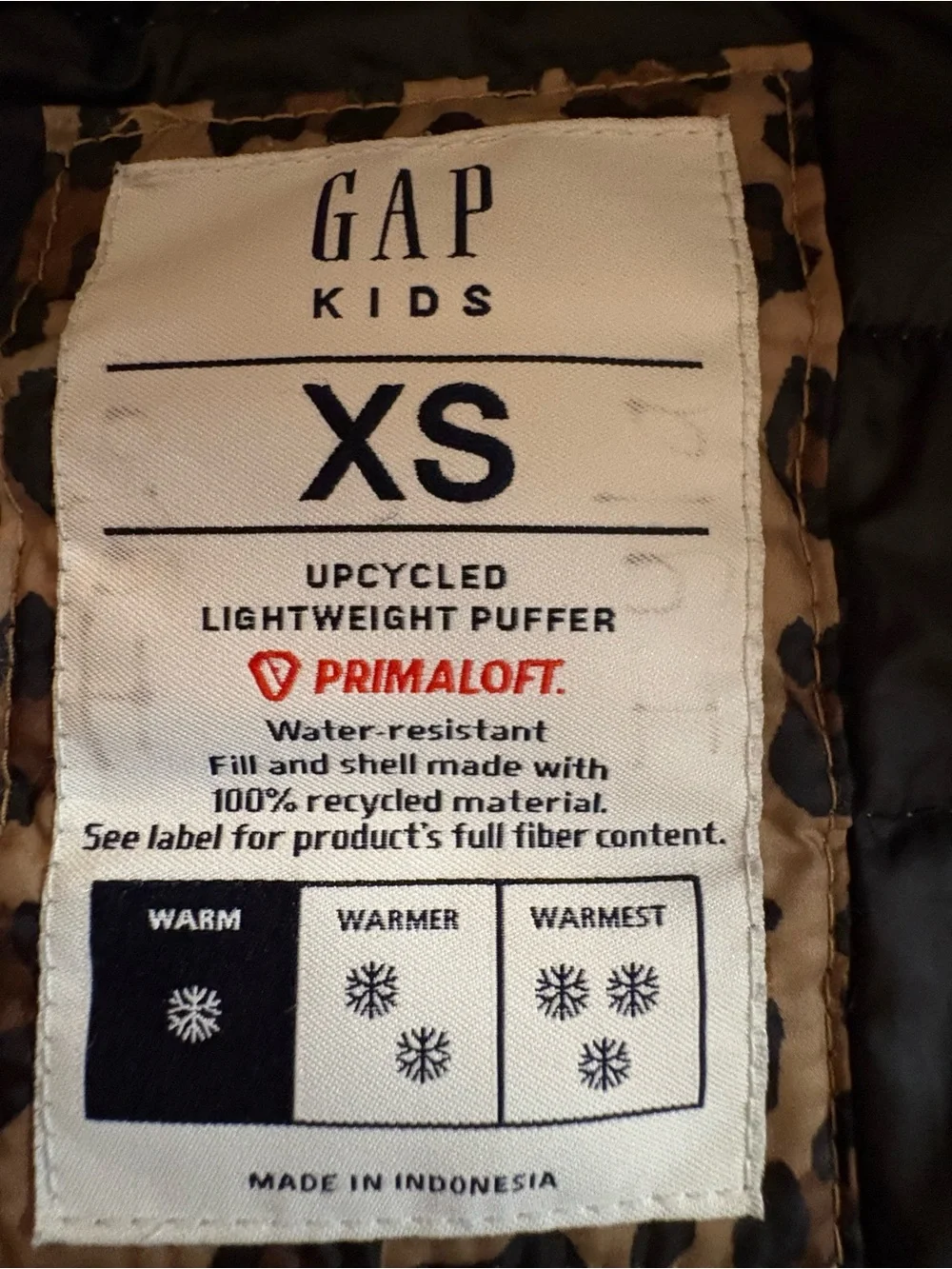 GAP kids animal print puffer jacket size  XS 4/5